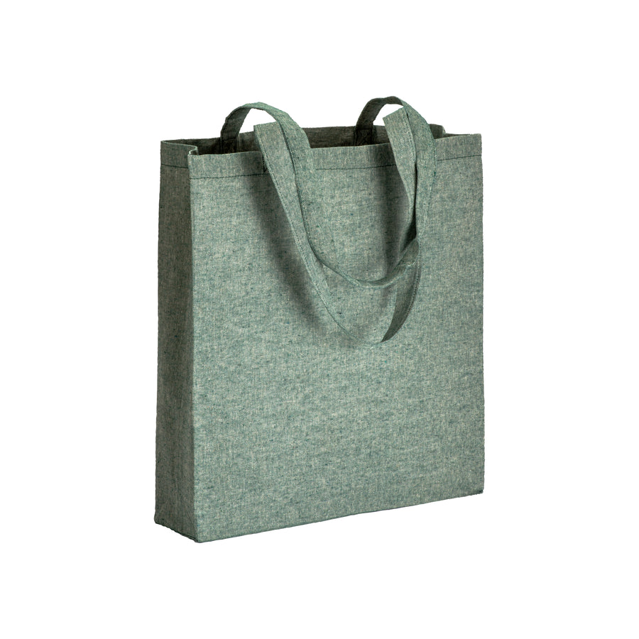 G17153 Shopper con soffietto in cotone riciclato 150 g/m2 effetto melange, manici lunghi